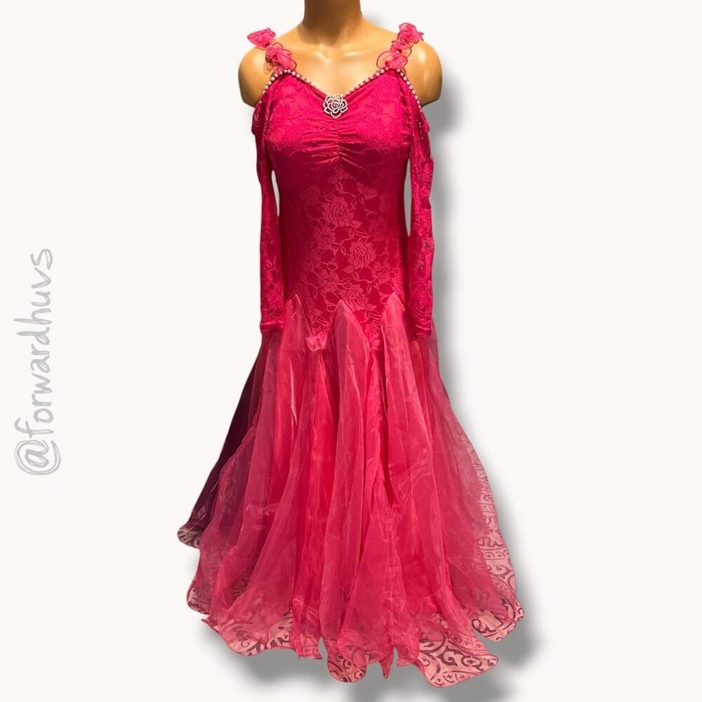 ENUODANCE Pink Lace Ballroom Dress – Size M
